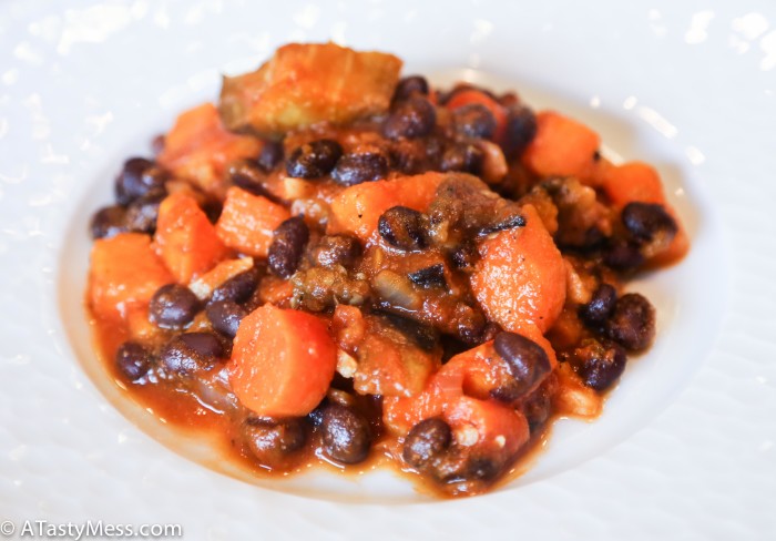 Black beans, sweet potato, carrot, and eggplant hash - so yummy! Via ATastyMess.com