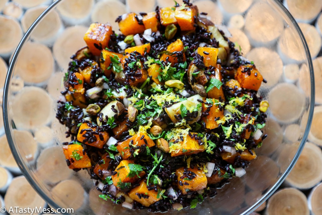 Black Rice Salad with Butternut Squash and Eggplant via ATastyMess.com