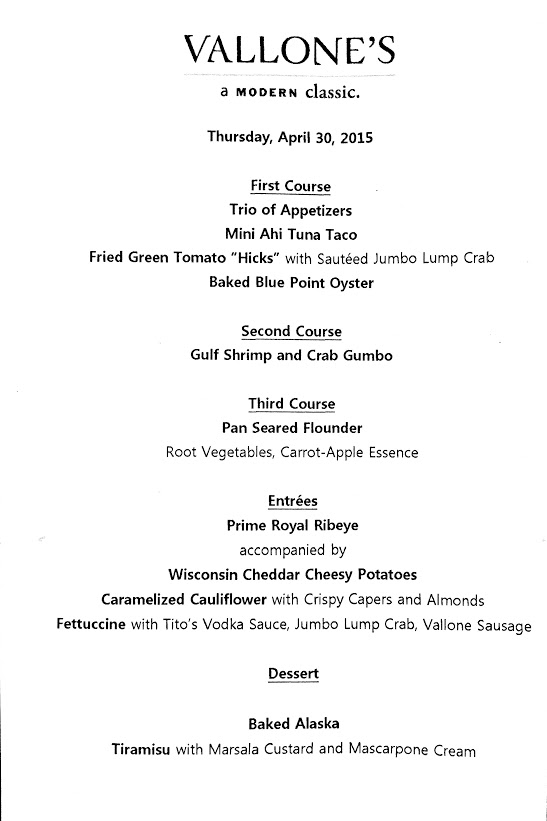 Vallone's Houston Menu