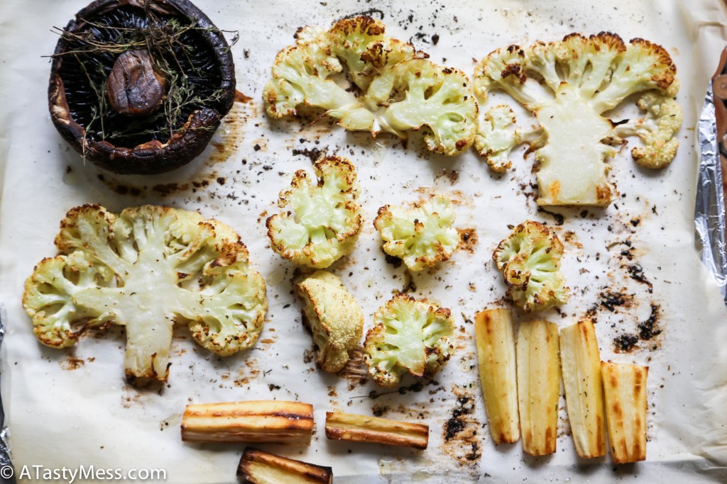 Cauliflower & Portobello Steaks Via ATastyMess.com