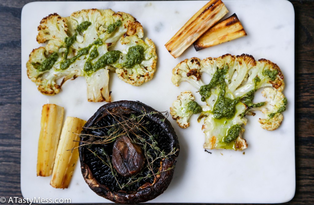 Cauliflower & Portobello Steaks Via ATastyMess.com