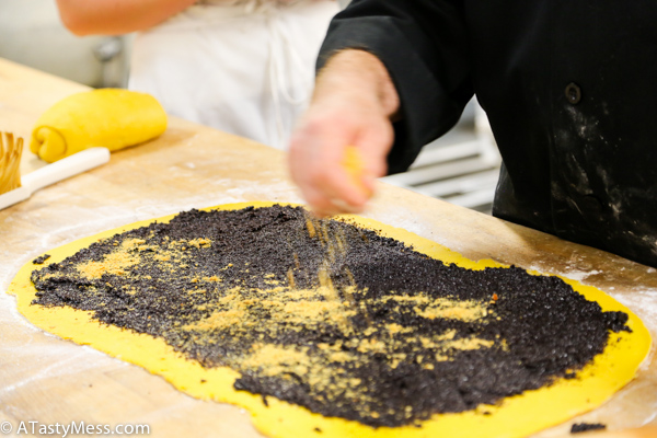 Making poppy seed strudel at 3 Brothers Bakery Houston