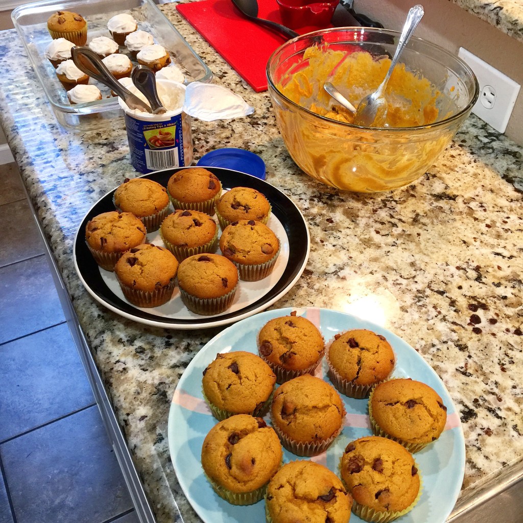 Chocolate Chip Pumpkin Muffins via ATastyMess.com