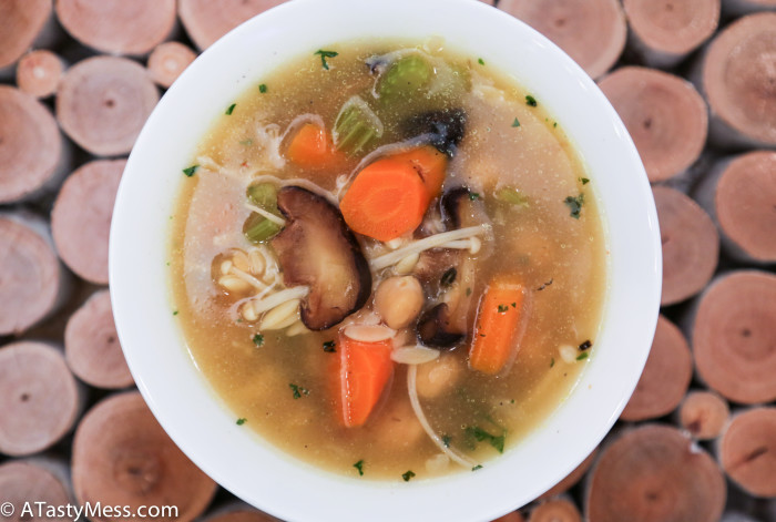 Roasted Mushroom, Chickpea & Orzo Vegetable Soup