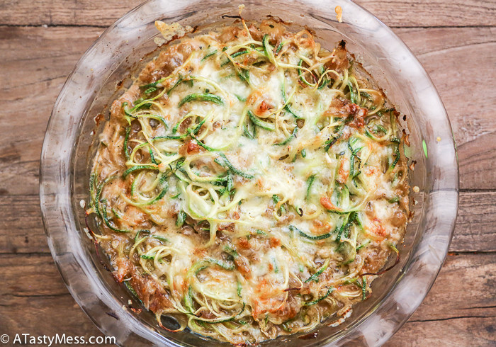 Spiralized French Onion Zoodles via ATastyMess.com